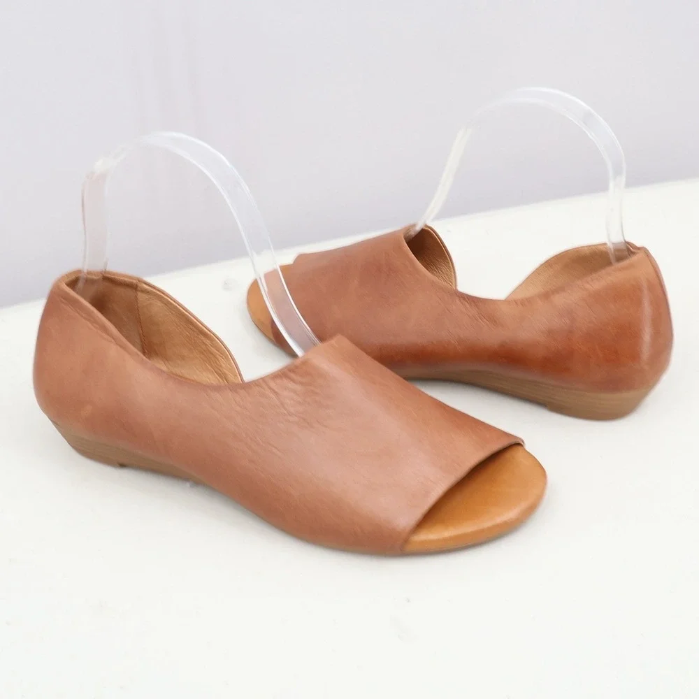 Miz Mooz d'Orsay Sandals Women 6.5 Brown Leather Open Toe Wedge Boho Chic Earthy